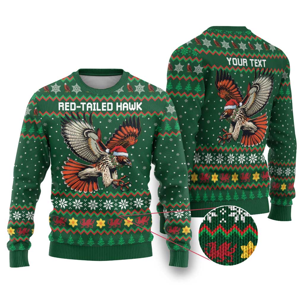 Personalized Radnorshire Wales Christmas Ugly Christmas Sweater Red-Tailed Hawk Design - Wonder Print Shop