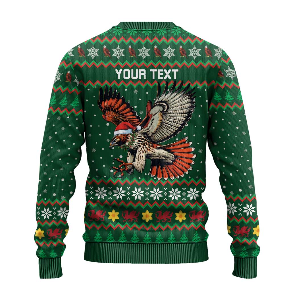 Personalized Radnorshire Wales Christmas Ugly Christmas Sweater Red-Tailed Hawk Design - Wonder Print Shop