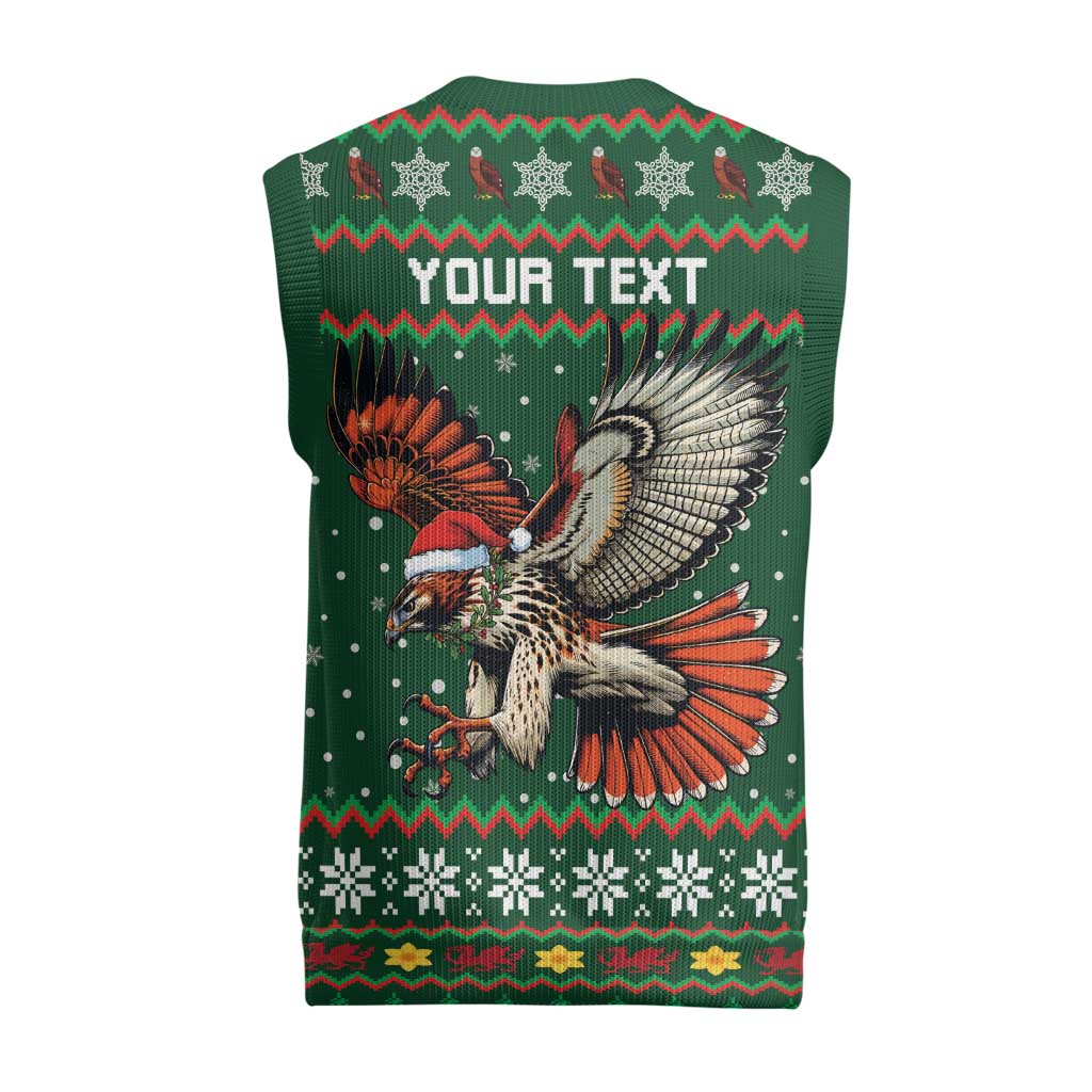 Personalized Radnorshire Wales Christmas Knitted V-Neck Vest Red-Tailed Hawk Design - Wonder Print Shop