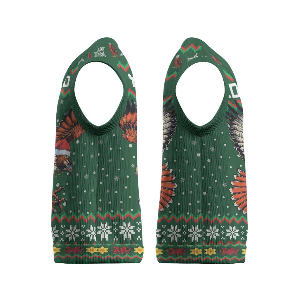 Personalized Radnorshire Wales Christmas Knitted V-Neck Vest Red-Tailed Hawk Design - Wonder Print Shop