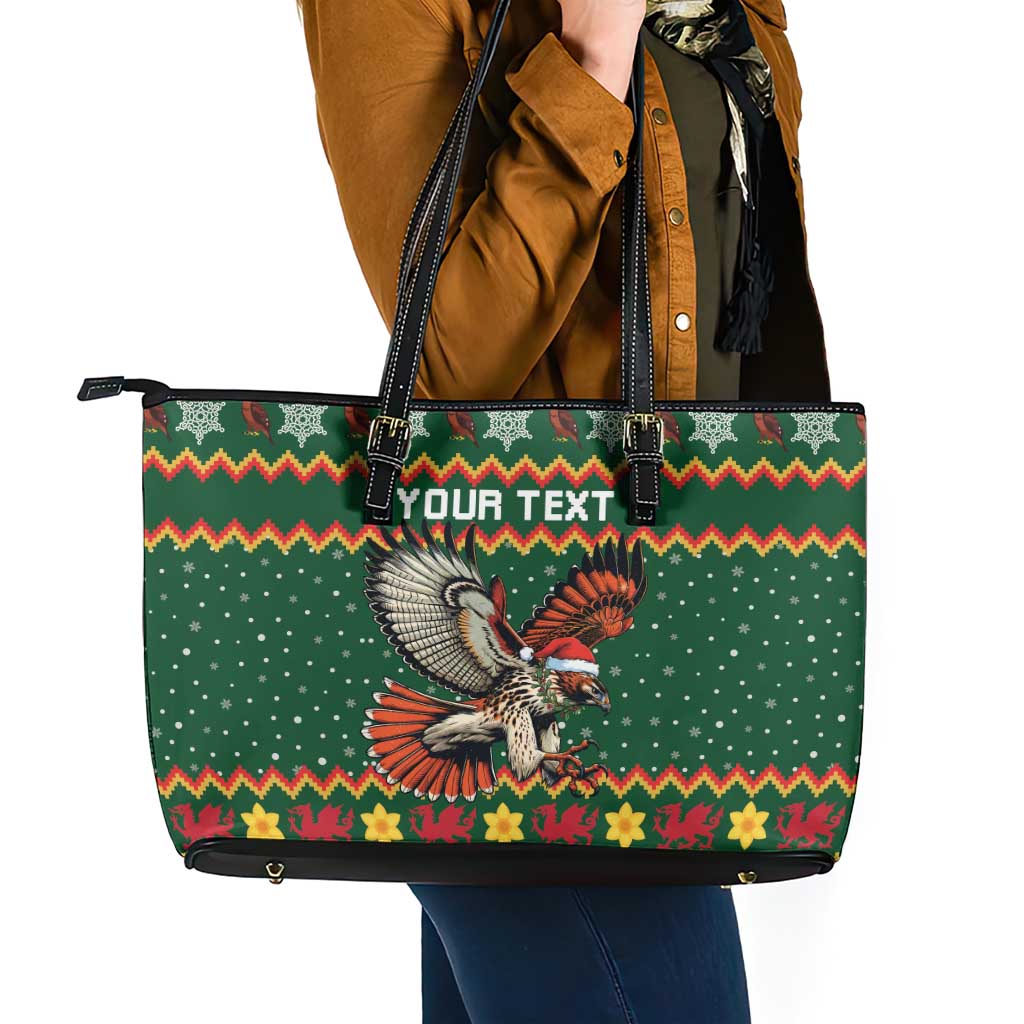 Personalized Radnorshire Wales Christmas Leather Tote Bag Red-Tailed Hawk Design - Wonder Print Shop
