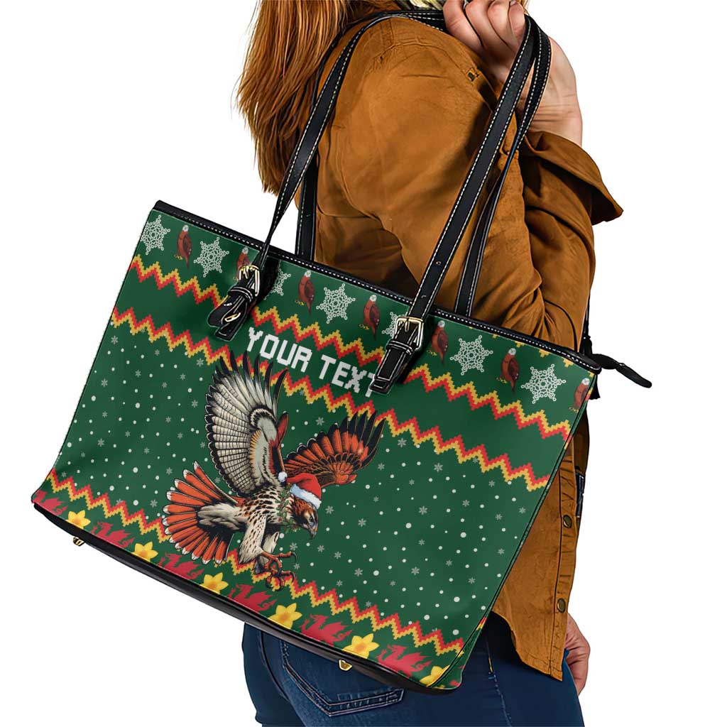 Personalized Radnorshire Wales Christmas Leather Tote Bag Red-Tailed Hawk Design - Wonder Print Shop