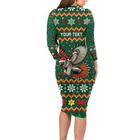 Personalized Radnorshire Wales Christmas Long Sleeve Bodycon Dress Red-Tailed Hawk Design - Wonder Print Shop