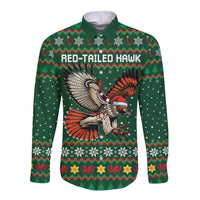 Personalized Radnorshire Wales Christmas Long Sleeve Button Shirt Red-Tailed Hawk Design - Wonder Print Shop