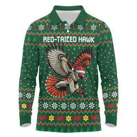 Personalized Radnorshire Wales Christmas Long Sleeve Polo Shirt Red-Tailed Hawk Design - Wonder Print Shop