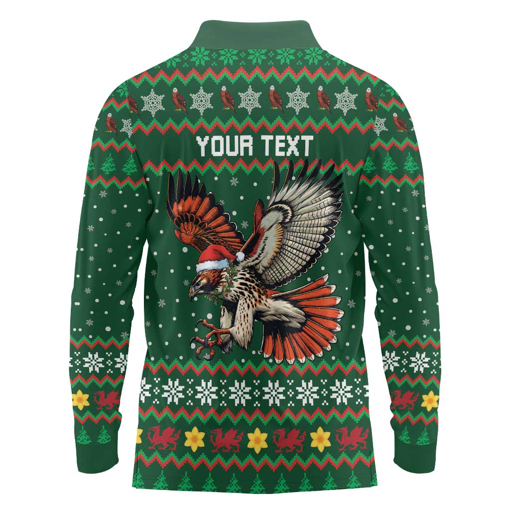 Personalized Radnorshire Wales Christmas Long Sleeve Polo Shirt Red-Tailed Hawk Design - Wonder Print Shop