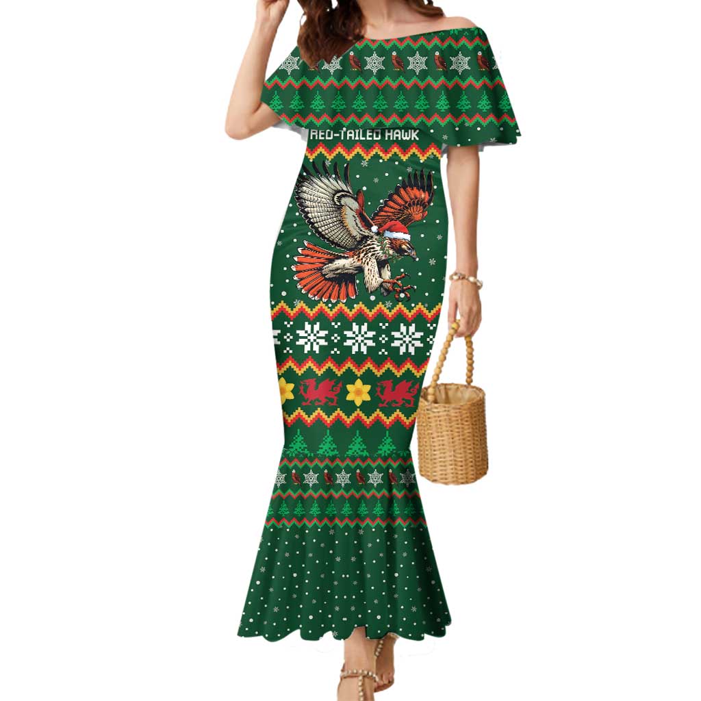 Personalized Radnorshire Wales Christmas Mermaid Dress Red-Tailed Hawk Design - Wonder Print Shop