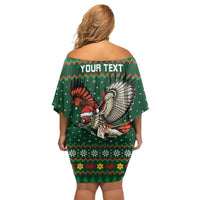 Personalized Radnorshire Wales Christmas Off Shoulder Short Dress Red-Tailed Hawk Design - Wonder Print Shop
