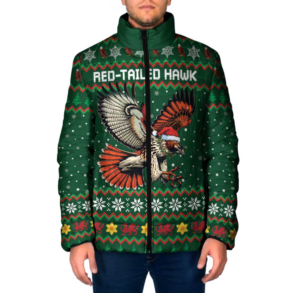Personalized Radnorshire Wales Christmas Padded Jacket Red-Tailed Hawk Design - Wonder Print Shop