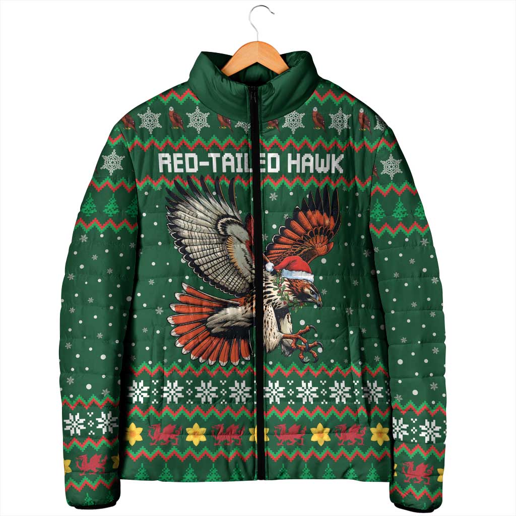 Personalized Radnorshire Wales Christmas Padded Jacket Red-Tailed Hawk Design - Wonder Print Shop