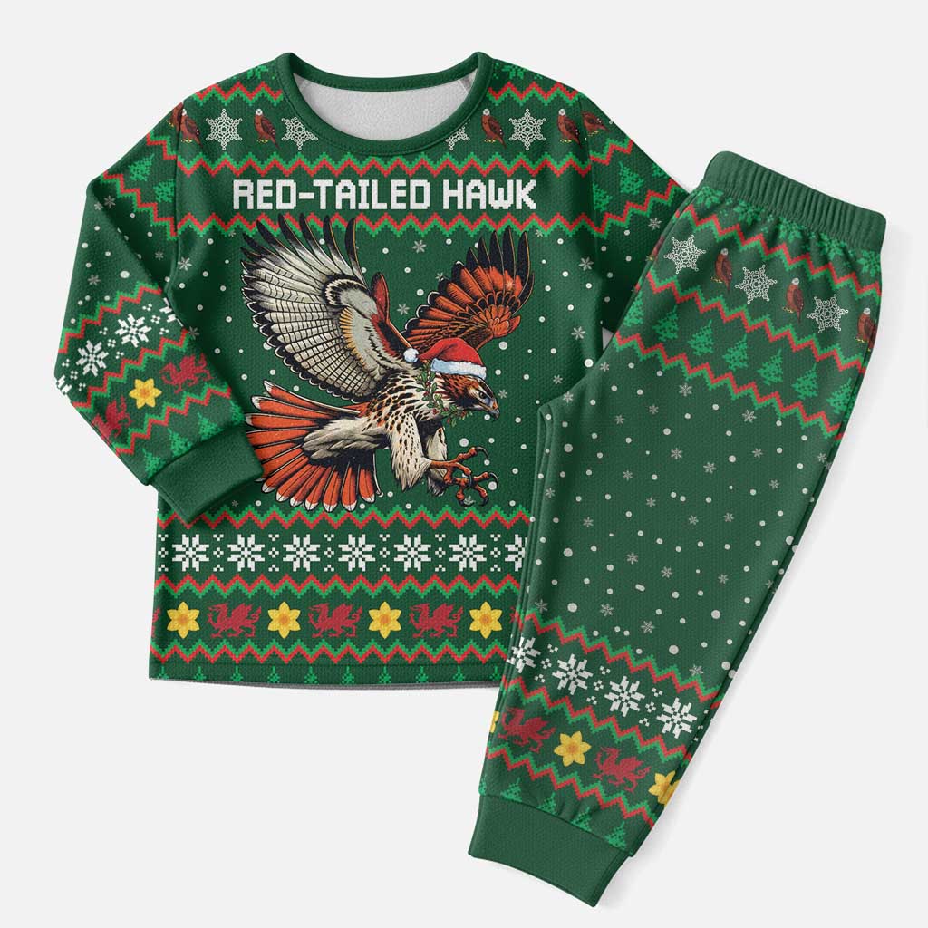 Personalized Radnorshire Wales Christmas Pajama Set Red-Tailed Hawk Design - Wonder Print Shop