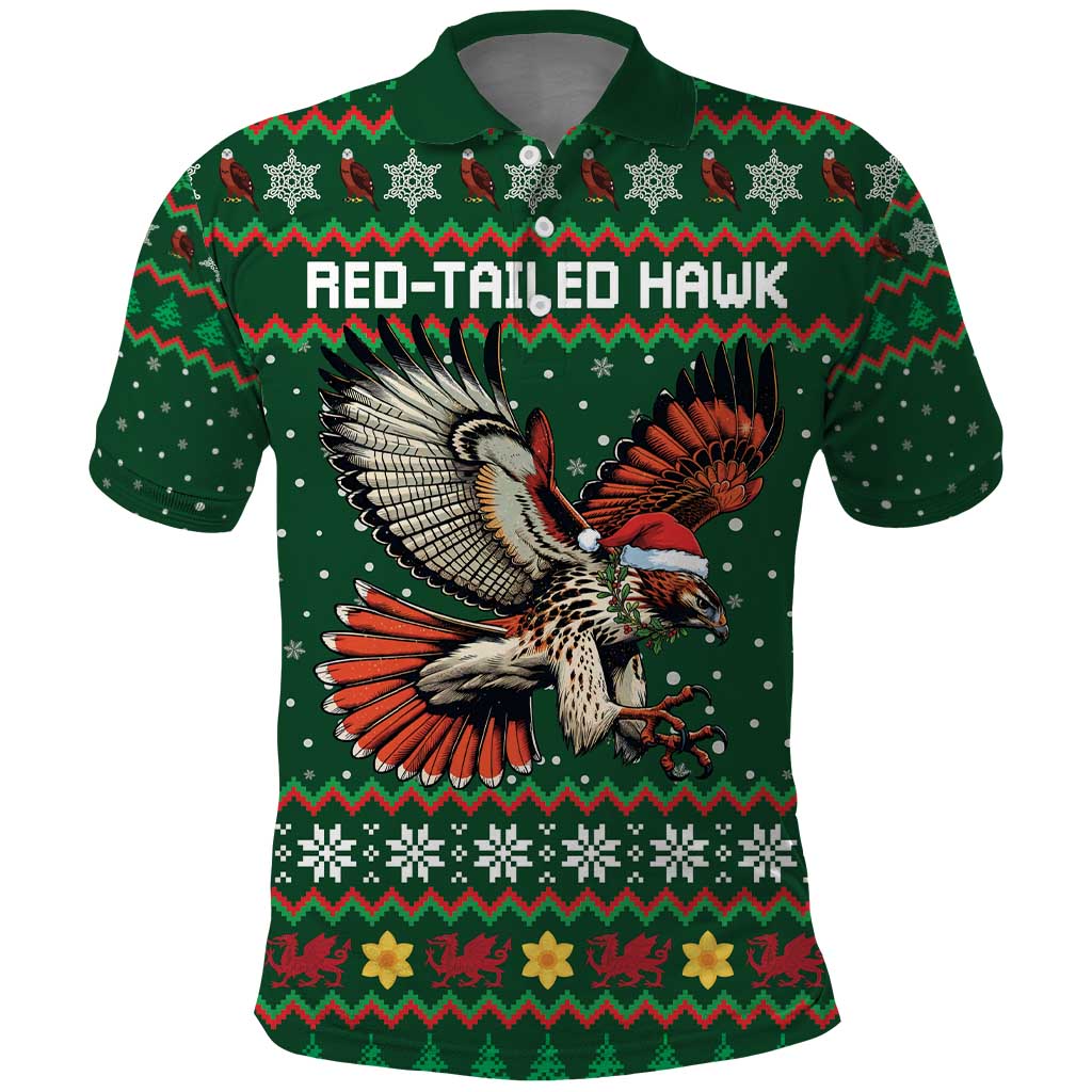 Personalized Radnorshire Wales Christmas Polo Shirt Red-Tailed Hawk Design - Wonder Print Shop