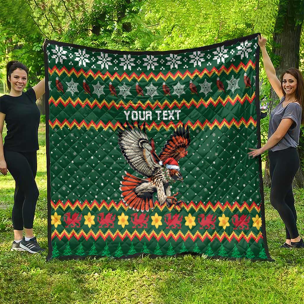 Personalized Radnorshire Wales Christmas Quilt Red-Tailed Hawk Design - Wonder Print Shop
