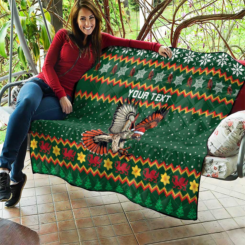Personalized Radnorshire Wales Christmas Quilt Red-Tailed Hawk Design - Wonder Print Shop