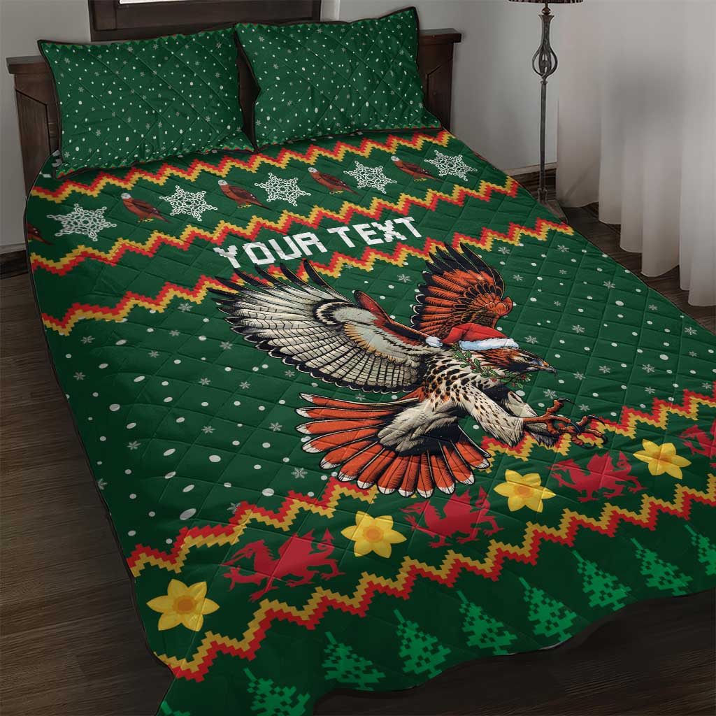 Personalized Radnorshire Wales Christmas Quilt Bed Set Red-Tailed Hawk Design - Wonder Print Shop