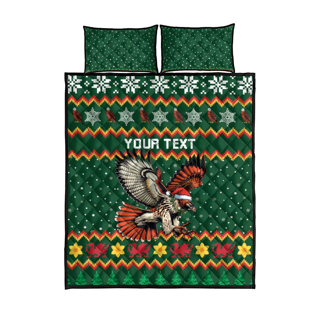 Personalized Radnorshire Wales Christmas Quilt Bed Set Red-Tailed Hawk Design - Wonder Print Shop