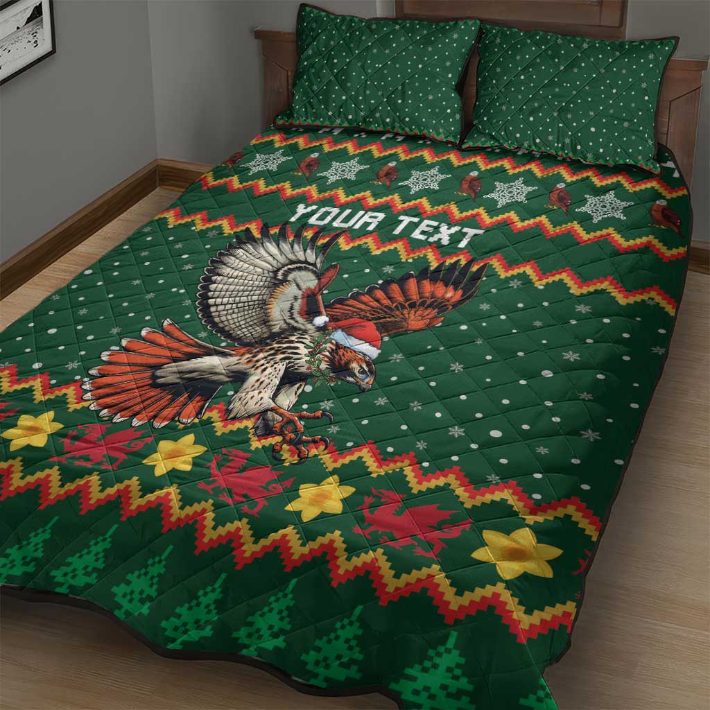 Personalized Radnorshire Wales Christmas Quilt Bed Set Red-Tailed Hawk Design - Wonder Print Shop