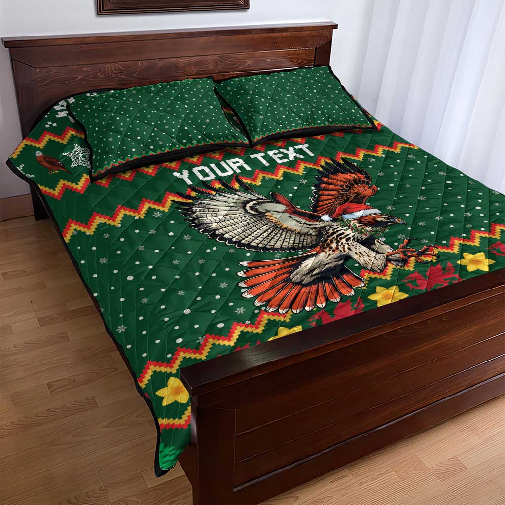 Personalized Radnorshire Wales Christmas Quilt Bed Set Red-Tailed Hawk Design - Wonder Print Shop