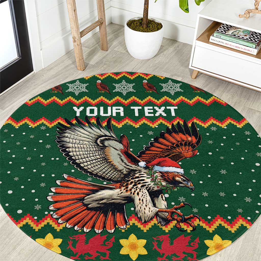 Personalized Radnorshire Wales Christmas Round Carpet Red-Tailed Hawk Design - Wonder Print Shop