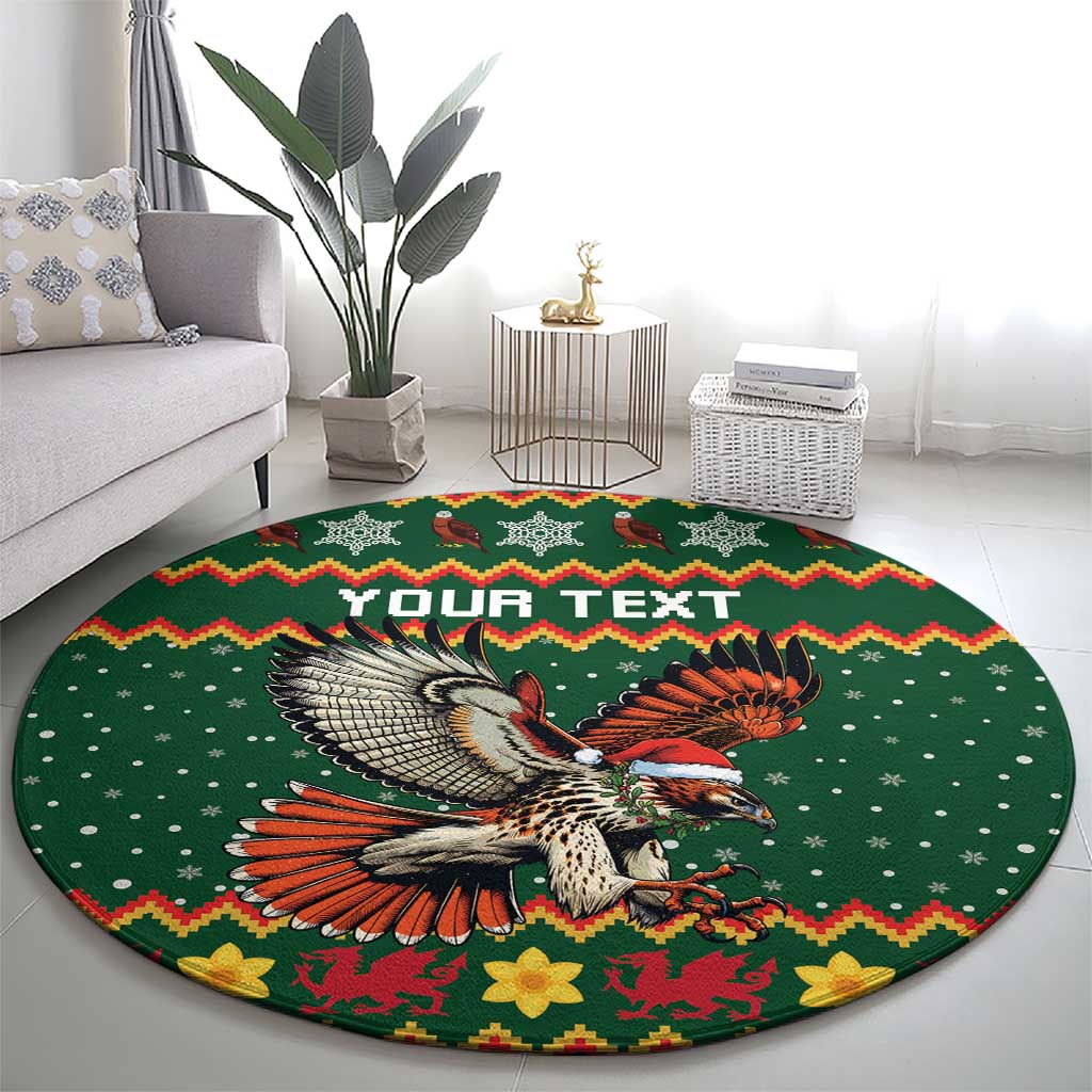 Personalized Radnorshire Wales Christmas Round Carpet Red-Tailed Hawk Design - Wonder Print Shop