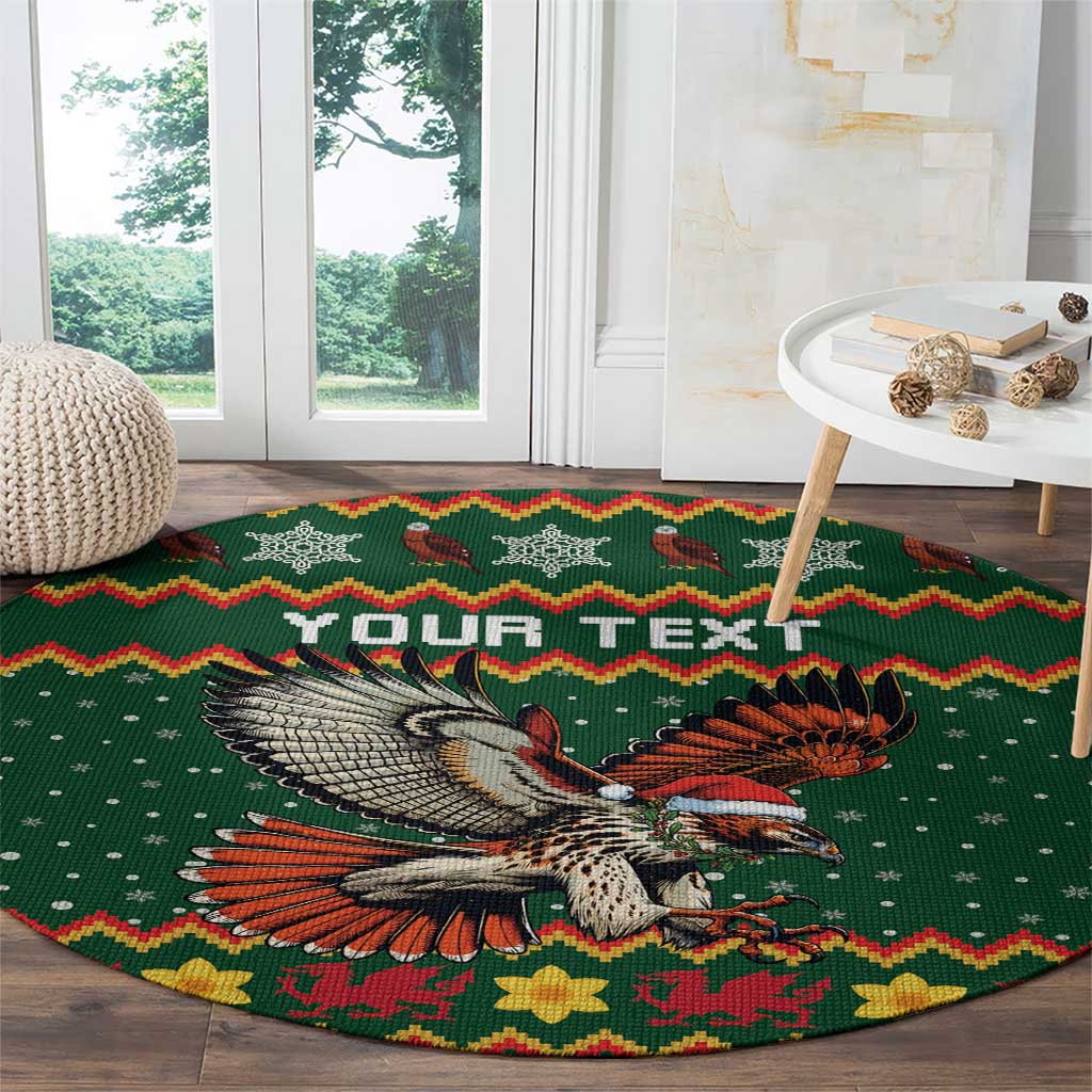 Personalized Radnorshire Wales Christmas Round Carpet Red-Tailed Hawk Design - Wonder Print Shop
