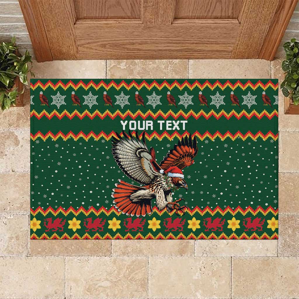 Personalized Radnorshire Wales Christmas Rubber Doormat Red-Tailed Hawk Design - Wonder Print Shop