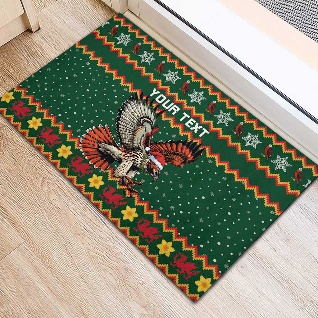 Personalized Radnorshire Wales Christmas Rubber Doormat Red-Tailed Hawk Design - Wonder Print Shop