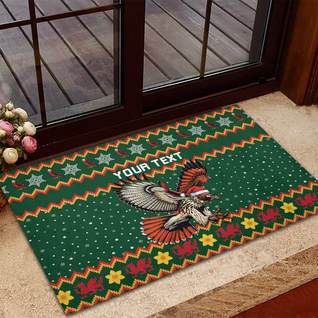 Personalized Radnorshire Wales Christmas Rubber Doormat Red-Tailed Hawk Design - Wonder Print Shop