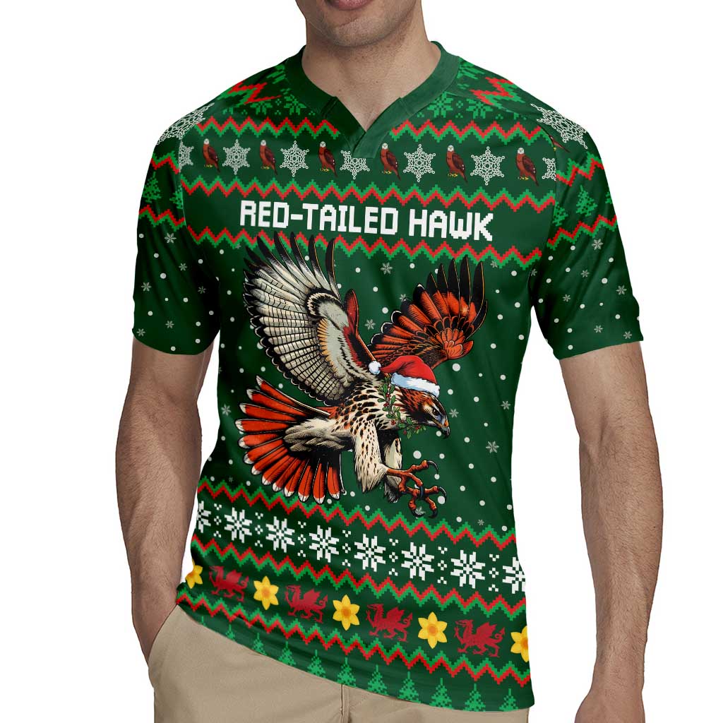 Personalized Radnorshire Wales Christmas Rugby Jersey Red-Tailed Hawk Design - Wonder Print Shop