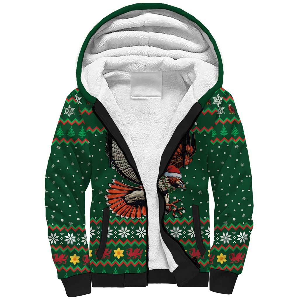 Personalized Radnorshire Wales Christmas Sherpa Hoodie Red-Tailed Hawk Design - Wonder Print Shop