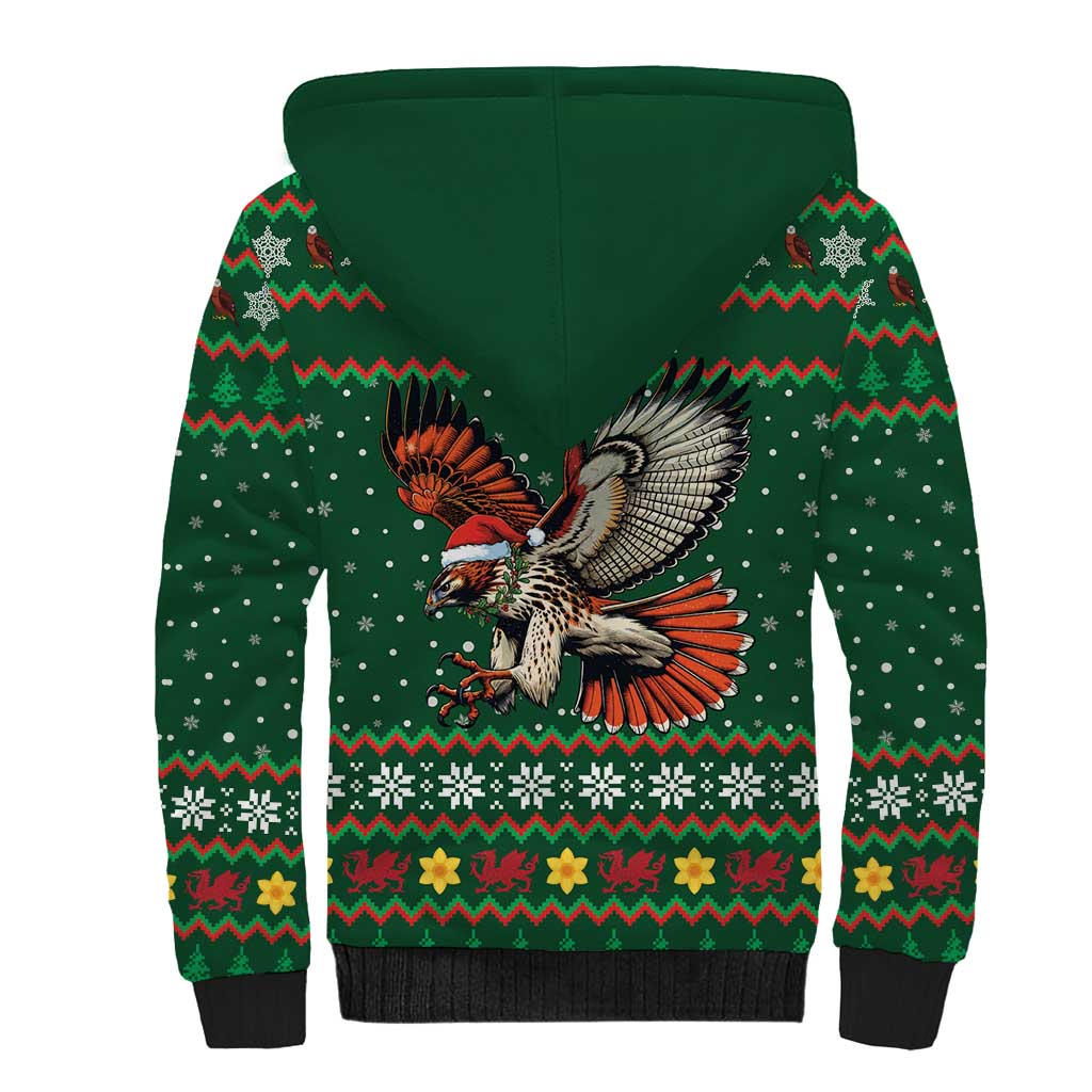 Personalized Radnorshire Wales Christmas Sherpa Hoodie Red-Tailed Hawk Design - Wonder Print Shop