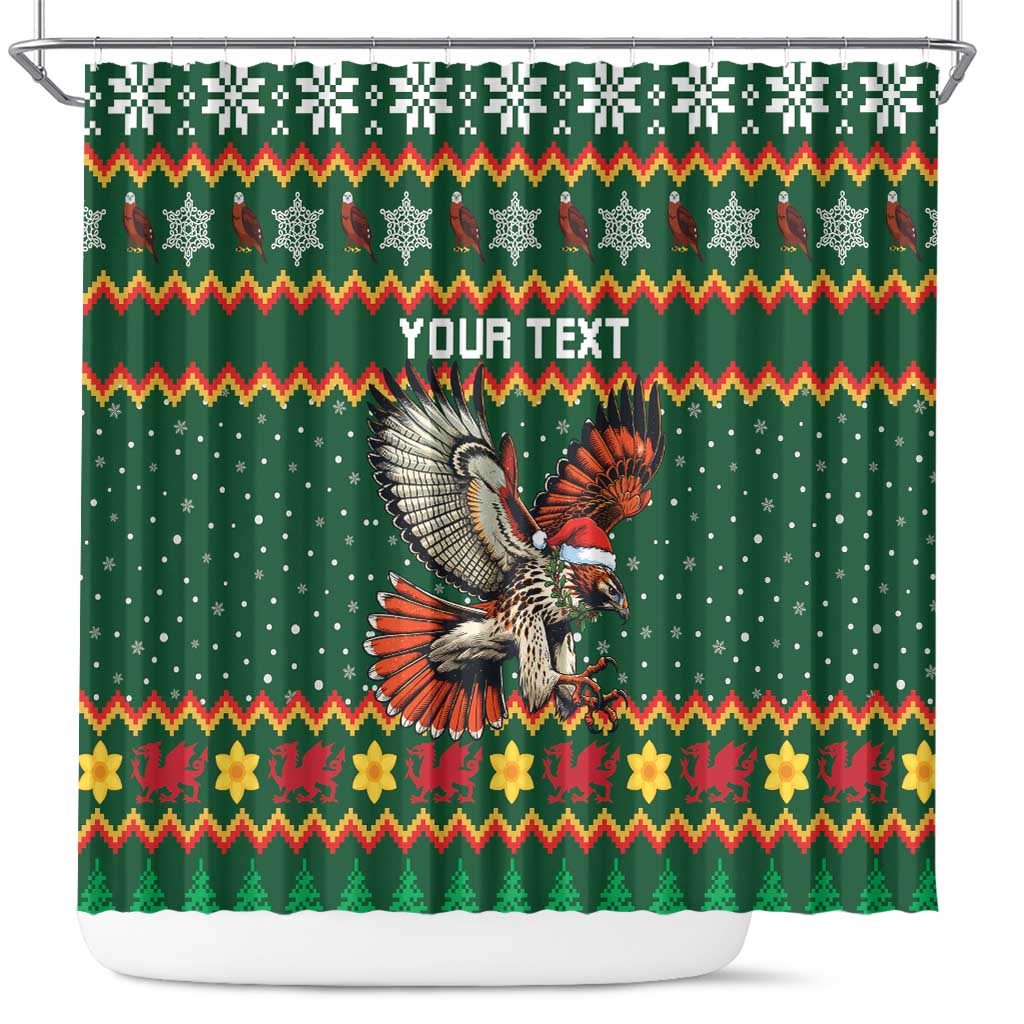 Personalized Radnorshire Wales Christmas Shower Curtain Red-Tailed Hawk Design - Wonder Print Shop