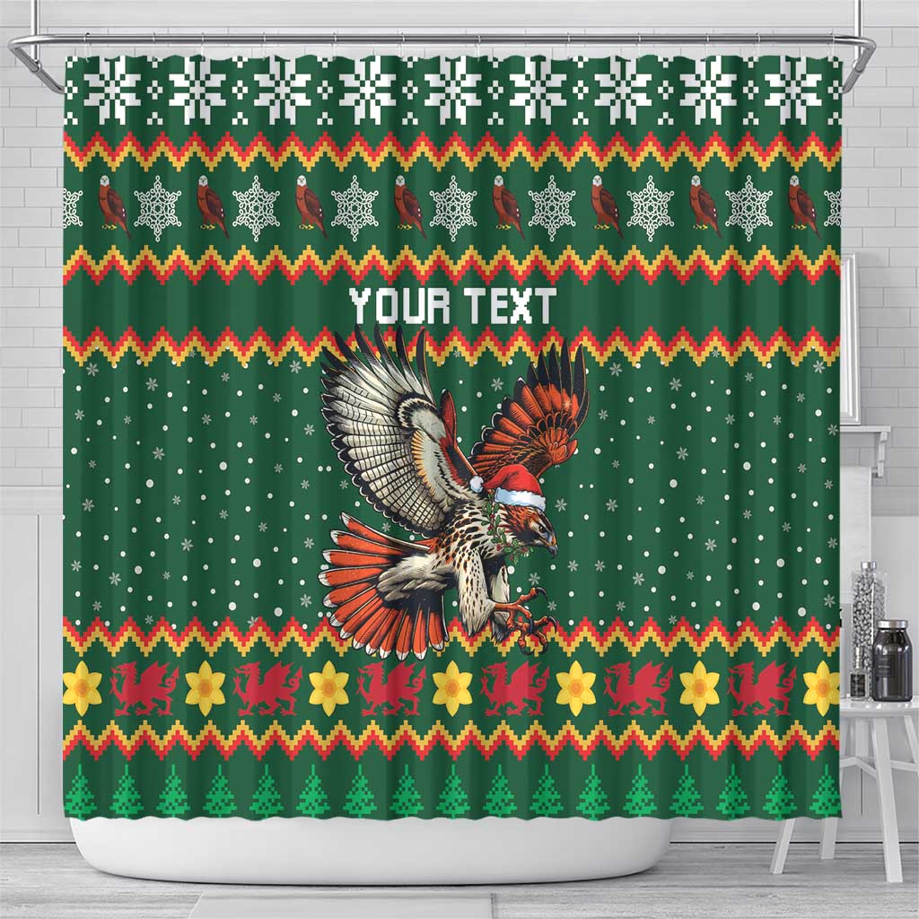 Personalized Radnorshire Wales Christmas Shower Curtain Red-Tailed Hawk Design - Wonder Print Shop