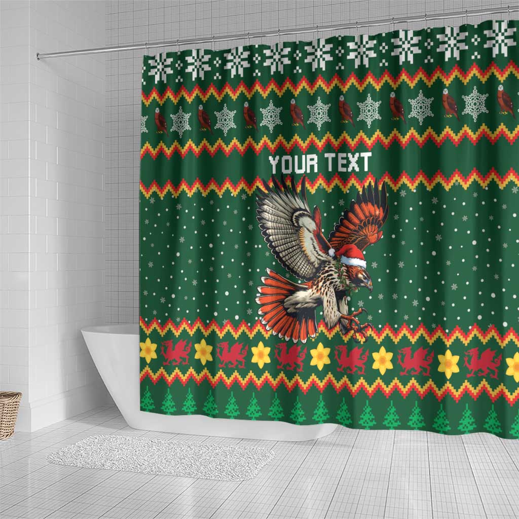 Personalized Radnorshire Wales Christmas Shower Curtain Red-Tailed Hawk Design - Wonder Print Shop