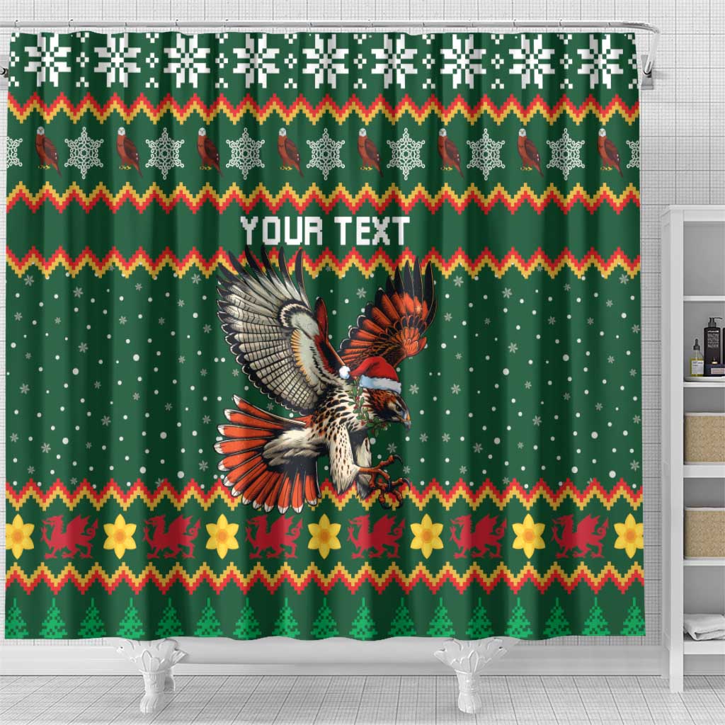 Personalized Radnorshire Wales Christmas Shower Curtain Red-Tailed Hawk Design - Wonder Print Shop