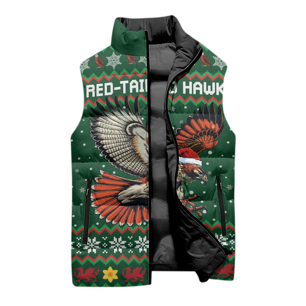 Personalized Radnorshire Wales Christmas Sleeveless Puffer Jacket Red-Tailed Hawk Design - Wonder Print Shop
