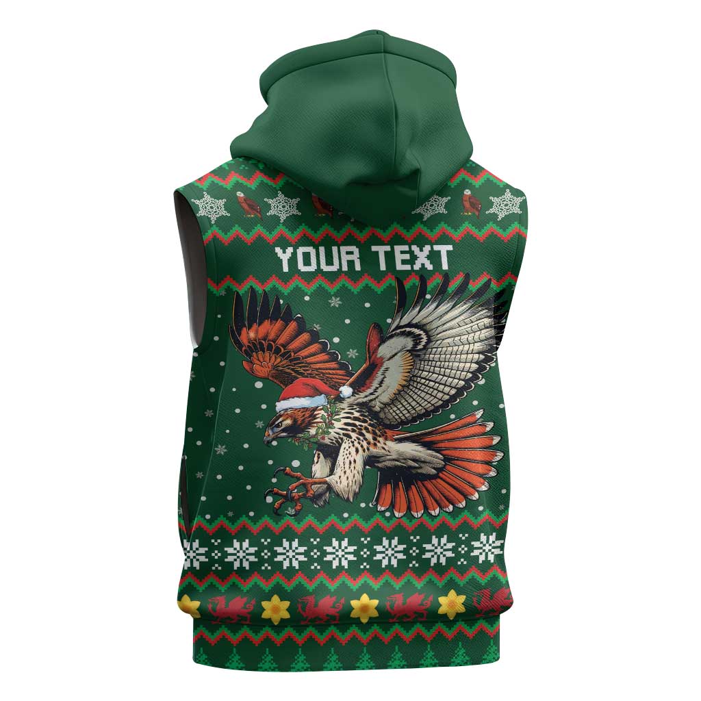 Personalized Radnorshire Wales Christmas Sleeveless Zip Hoodie Red-Tailed Hawk Design - Wonder Print Shop