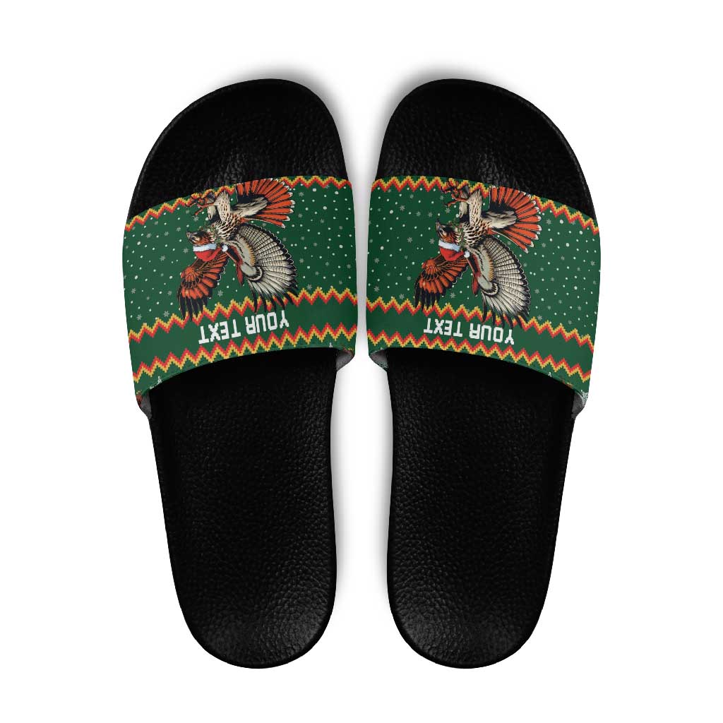 Personalized Radnorshire Wales Christmas Slide Sandals Red-Tailed Hawk Design - Wonder Print Shop