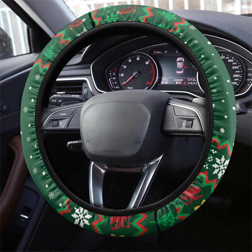 Radnorshire Wales Christmas Steering Wheel Cover Red-Tailed Hawk Design - Wonder Print Shop