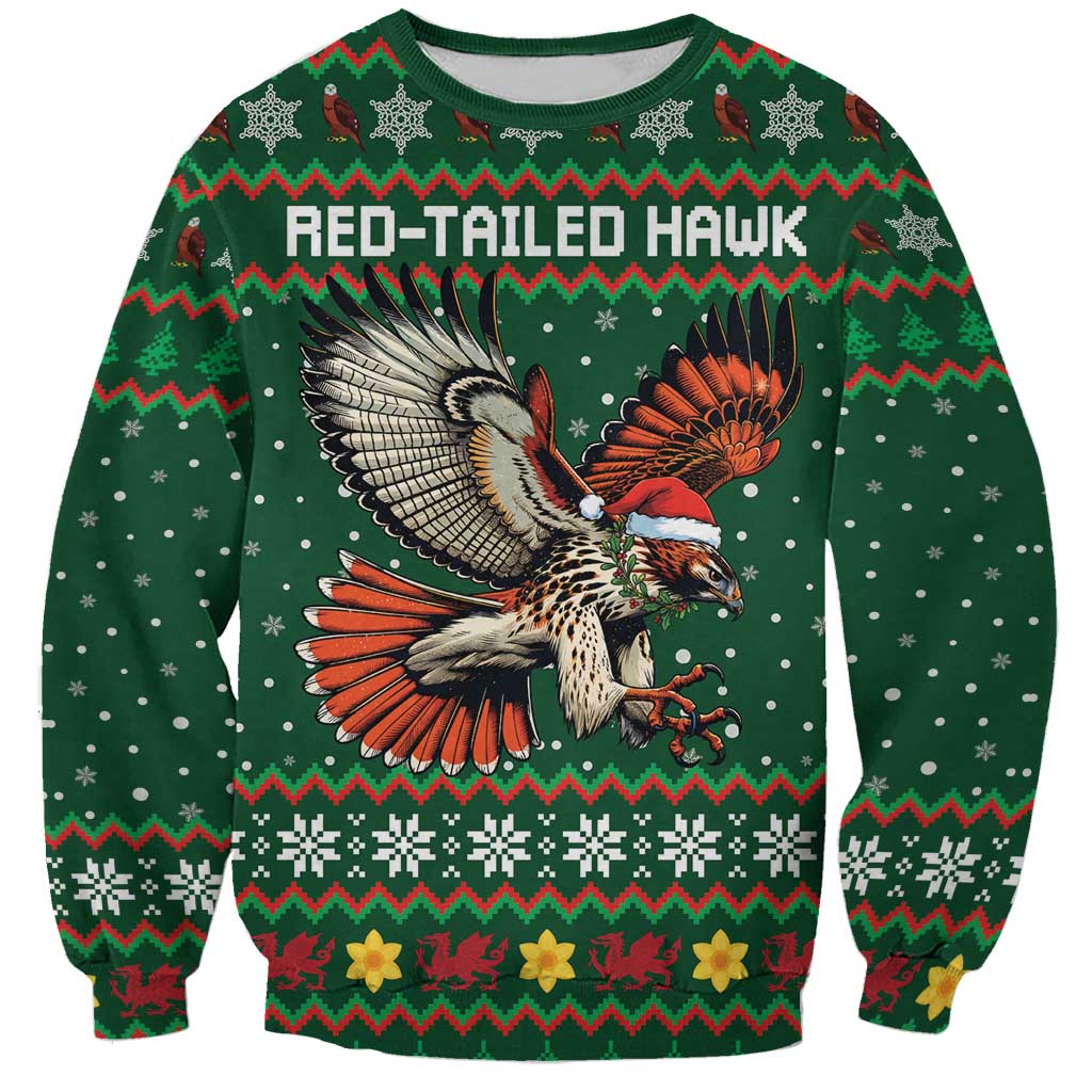 Personalized Radnorshire Wales Christmas Sweatshirt Red-Tailed Hawk Design - Wonder Print Shop
