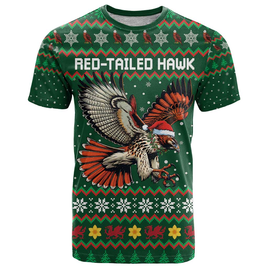 Personalized Radnorshire Wales Christmas T Shirt Red-Tailed Hawk Design - Wonder Print Shop