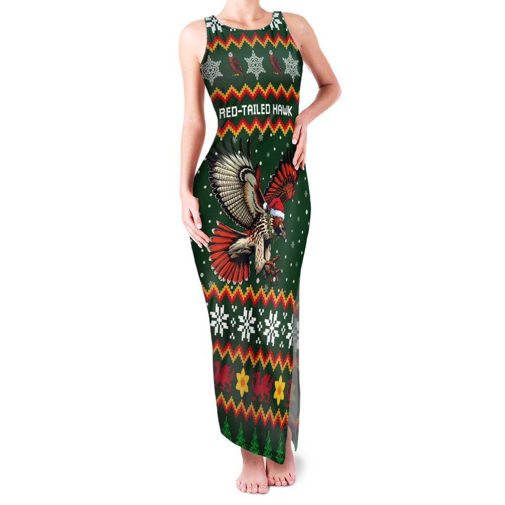 Personalized Radnorshire Wales Christmas Tank Maxi Dress Red-Tailed Hawk Design - Wonder Print Shop