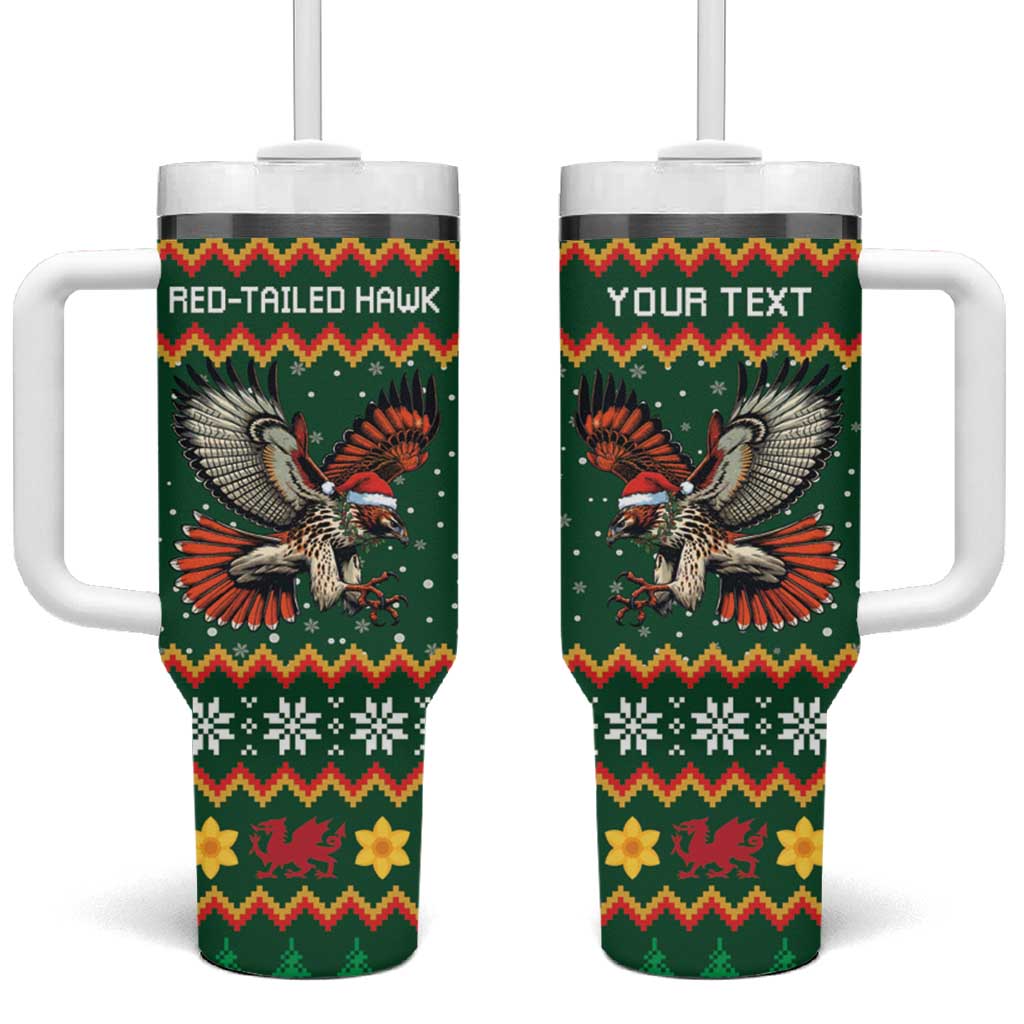 Personalized Radnorshire Wales Christmas Tumbler With Handle Red-Tailed Hawk Design - Wonder Print Shop