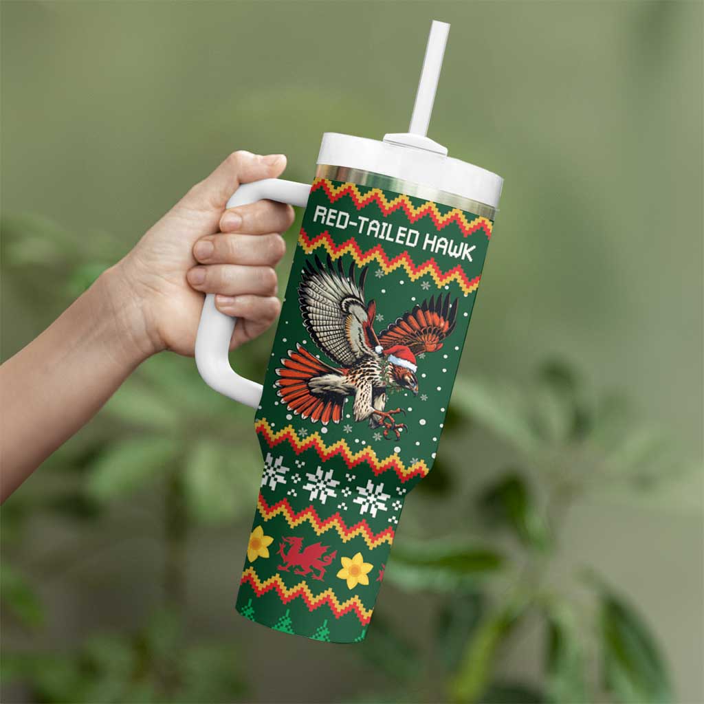 Personalized Radnorshire Wales Christmas Tumbler With Handle Red-Tailed Hawk Design - Wonder Print Shop