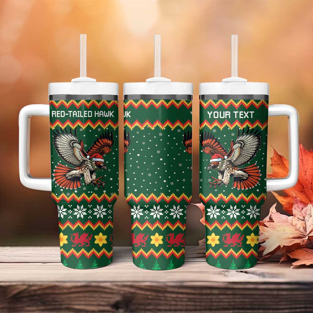 Personalized Radnorshire Wales Christmas Tumbler With Handle Red-Tailed Hawk Design - Wonder Print Shop
