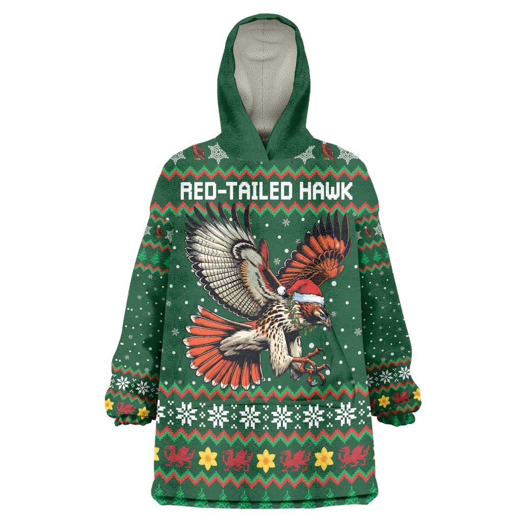 Personalized Radnorshire Wales Christmas Wearable Blanket Hoodie Red-Tailed Hawk Design - Wonder Print Shop