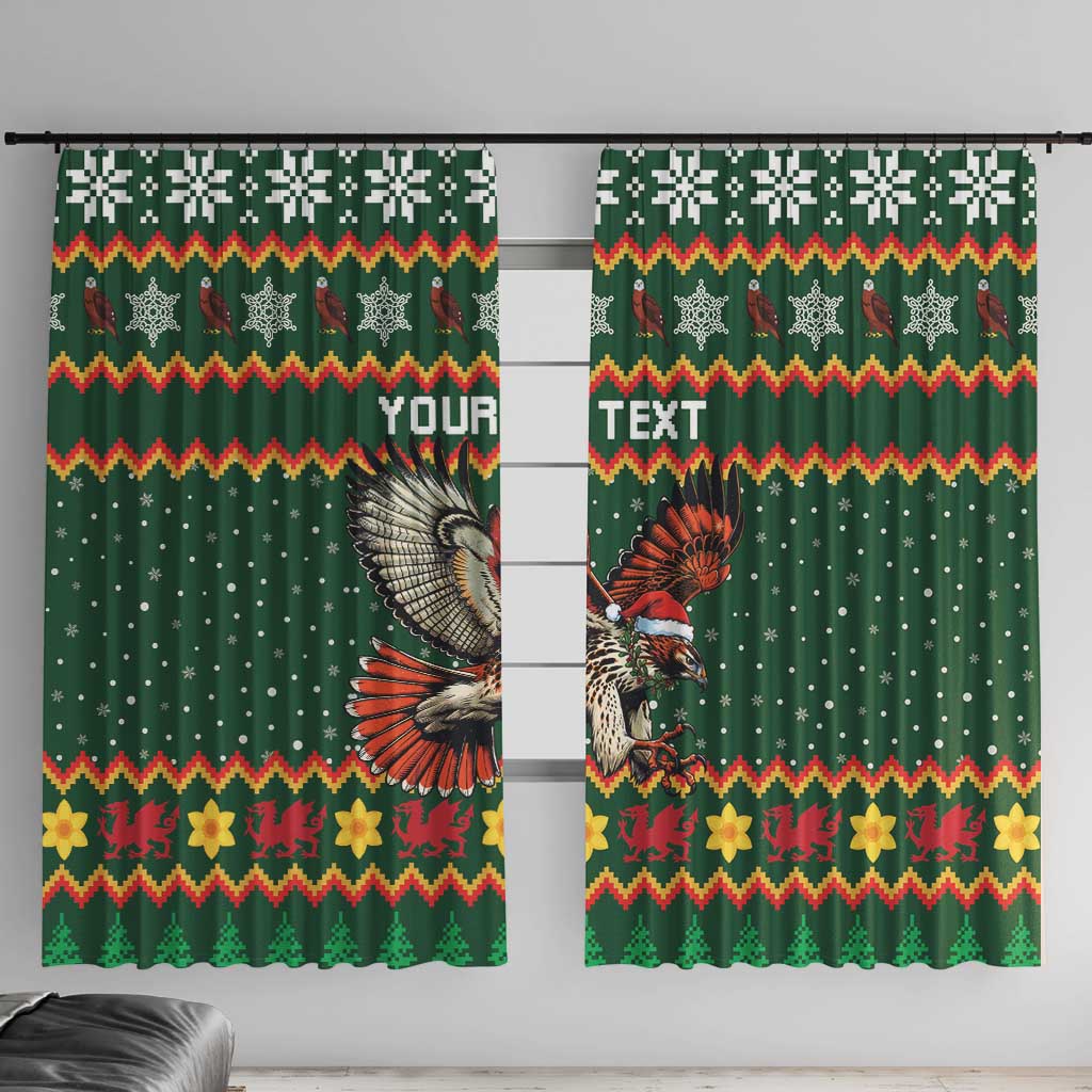 Personalized Radnorshire Wales Christmas Window Curtain Red-Tailed Hawk Design - Wonder Print Shop