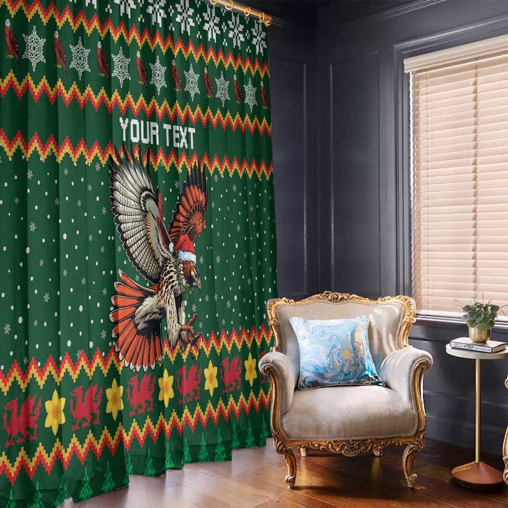 Personalized Radnorshire Wales Christmas Window Curtain Red-Tailed Hawk Design - Wonder Print Shop