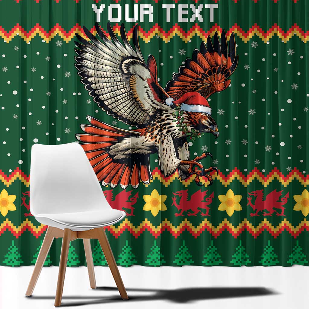 Personalized Radnorshire Wales Christmas Window Curtain Red-Tailed Hawk Design - Wonder Print Shop