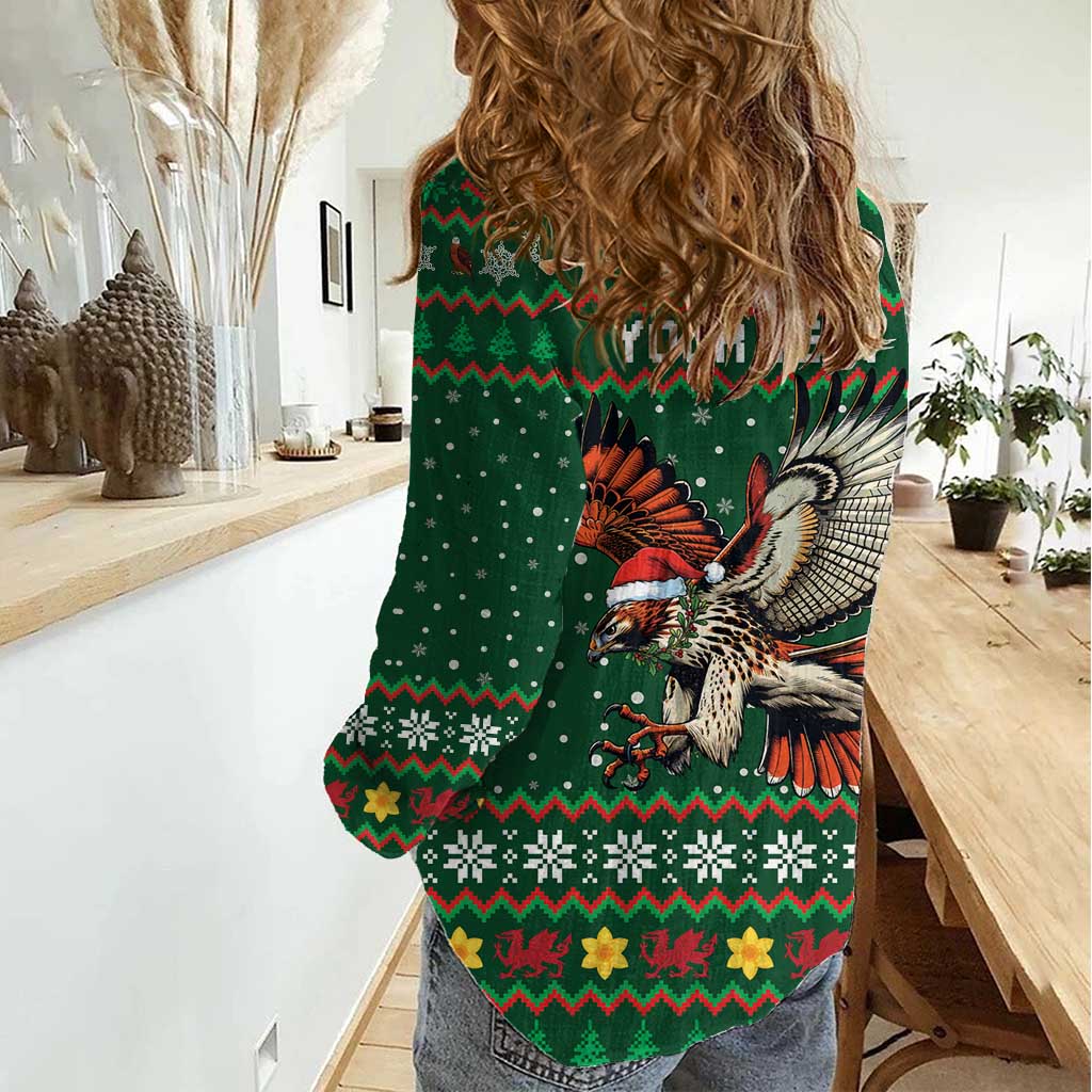 Personalized Radnorshire Wales Christmas Women Casual Shirt Red-Tailed Hawk Design - Wonder Print Shop